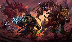 Фото Diablo World of WarCraft Монстры Битвы Воители Heroes of the Storm StarCraft Zeratul Sylvanas sarah kerrigan Rock God zerg E.T.C. компьютерная игра Фэнтези