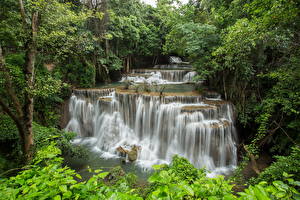 Картинка Таиланд Река Водопады Леса River Kwai Erawan waterfall Природа