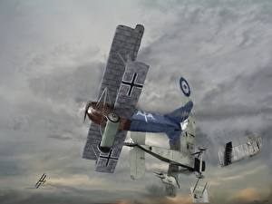 Обои для рабочего стола Самолеты Рисованные August 10, 1918, Two RAF DH-4 bombers Авиация