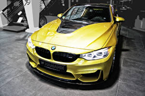 Картинки BMW Желтых Спереди 2014 Hamann M4 F82 Автомобили