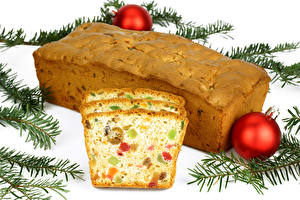 Фото Праздники Новый год Выпечка Кекс Ветки Шарики Fruitcake