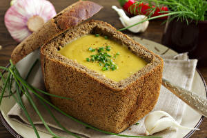 Картинки Хлеб Супы Lentil soup bread greens Еда