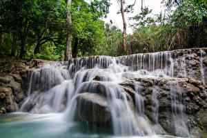 Картинки Тропики Водопады Дерева Kuang Si Falls Laos Природа