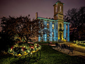 Фото Штаты Парк Дома Скамейка Гирлянда Газоне Saint Louis Missouri Botanical Garden Города