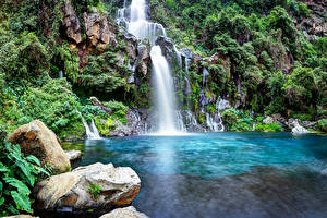 Фото Франция Парк Водопады Камни Reunion island Saint-Gilles Природа