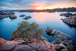 Обои США Озеро Рассветы и закаты Деревьев Watson Lake in Prescott Arizona Природа