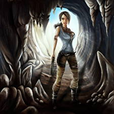 Фотография Tomb Raider 2013 Пещера Лара Крофт компьютерная игра Девушки