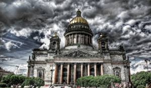 Картинки Санкт-Петербург Россия Собор Облака HDRI Saint Isaac's Cathedral