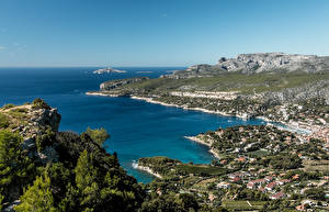 Фотография Франция Побережье Здания Пристань Cassis Города