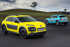 Обои для рабочего стола Ситроен Два Желтая Голубая 2015 C4 Cactus машины