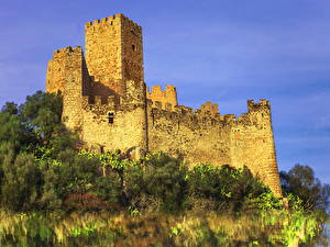 Картинки Португалия Замки Кусты Almourol Castle