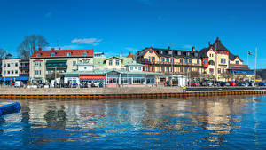 Обои Швеция Здания Реки Vaxholm Города