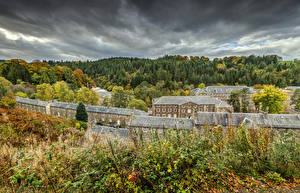 Фото Дома Шотландия Деревьев New Lanark город