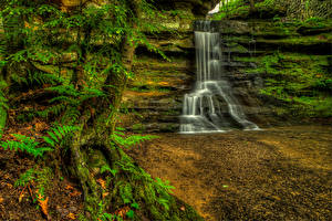 Фотография Америка Водопады Old Mans Cave Hocking Hills State Park Ohio Природа