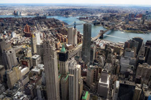 Фото Штаты Небоскребы Здания Манхэттен Сверху Мегаполиса Brooklyn Города