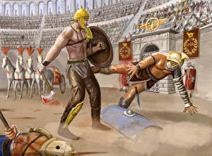 Фото Воители Битва Щит Боевые топоры / Секиры В шлеме Арена Gladiators