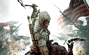 Фотографии Assassin's Creed 3 Воители Лучники Капюшоне Игры