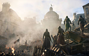 Фотография Воины Мужчины Assassin's Creed Unity Капюшон компьютерная игра