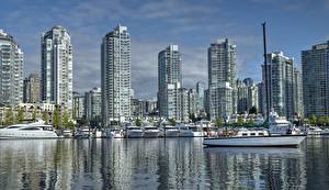 Обои для рабочего стола Дома Яхта Причалы Канада Ванкувер False Creek Yaletown Города