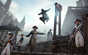 Картинки Assassin's Creed Воины Мужчины Assassin's Creed Unity Капюшон