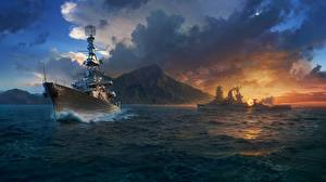 Картинка World Of Warship Корабль Облачно