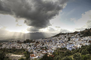 Обои Марокко Дома Небо Облака Chefchaouen город