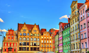 Фото Польша Здания Вроцлав Уличные фонари Дизайн Old City Hall