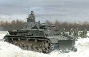 Картинка Танк Рисованные Снег Pz.Kpfw. IV Ausf. B военные