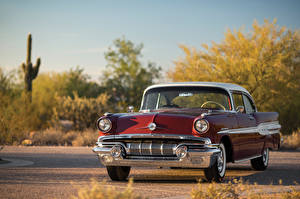 Фотография Понтиак Старинные Бордовый Спереди 1957 Star Chief Custom Catalina Coupe машина