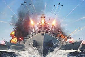 Картинки World Of Warship Корабли Стрельба Игры Армия