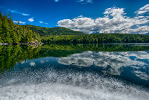 Фото Канада Озеро Леса Небо Облака Knight Inlet British Columbia Природа