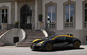 Картинка BUGATTI Роскошная Черный Металлик 2014 Veyron Grand Sport Roadster Vitesse One of One