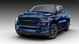 Картинка Додж Сером фоне Пикап кузов Синих 2018 Ram 1500 Big Horn Crew Cab Moparized машина