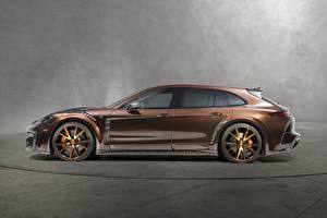 Фотографии Porsche Сбоку Коричневый Panamera Turismo 2018 Sport Mansory