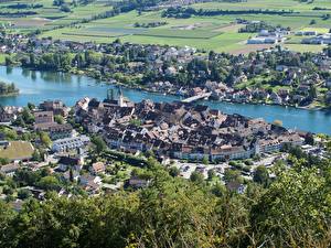 Фотография Швейцария Дома Речка Мосты Сверху Stein Am Rhein, Rhine river, Canton of Schaffhausen город