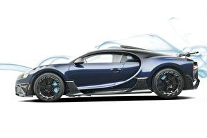 Обои BUGATTI Сбоку Металлик Синяя Белом фоне Mansory, Chiron, 2019, Centuria авто