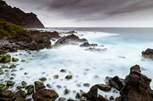 Обои для рабочего стола Испания Берег Камень Море Скалы Canary Islands, Tenerife Природа