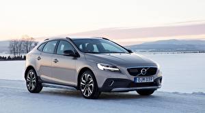 Обои для рабочего стола Вольво Снега Серебряный Металлик V40 T5, AWD Cross Country, 2017, hatchback авто