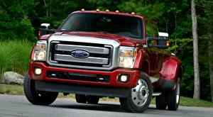 Картинка Форд Пикап кузов Красных Спереди F-450, Super Duty Platinum Crew Cab, 2015