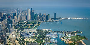 Фото Штаты Берег Здания Небоскребы Чикаго город Сверху Adler Planetarium, Shedd Aquarium, Field Museum